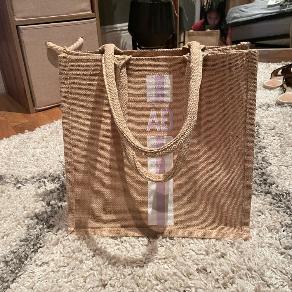 handmade jute bag with initials AB